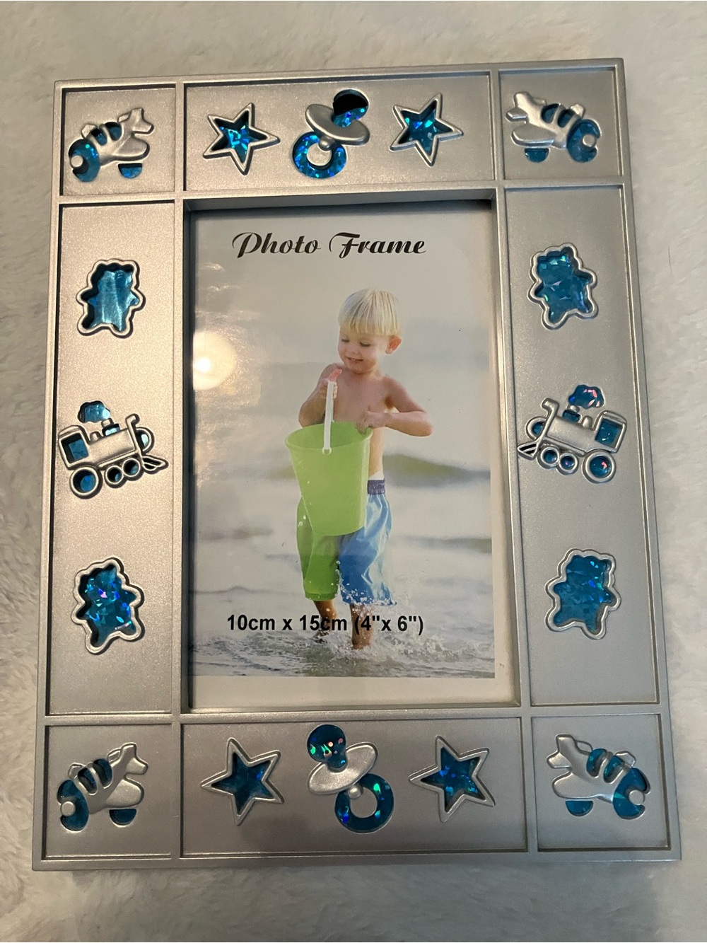 Silver Baby Photo Frame with Blue Accents 4x6
